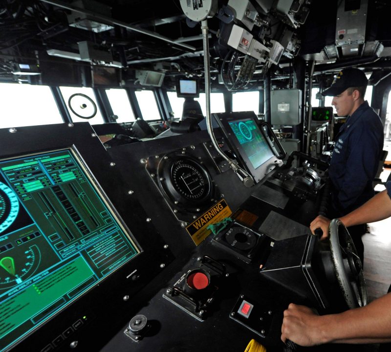 Helm station of a US Navy ship